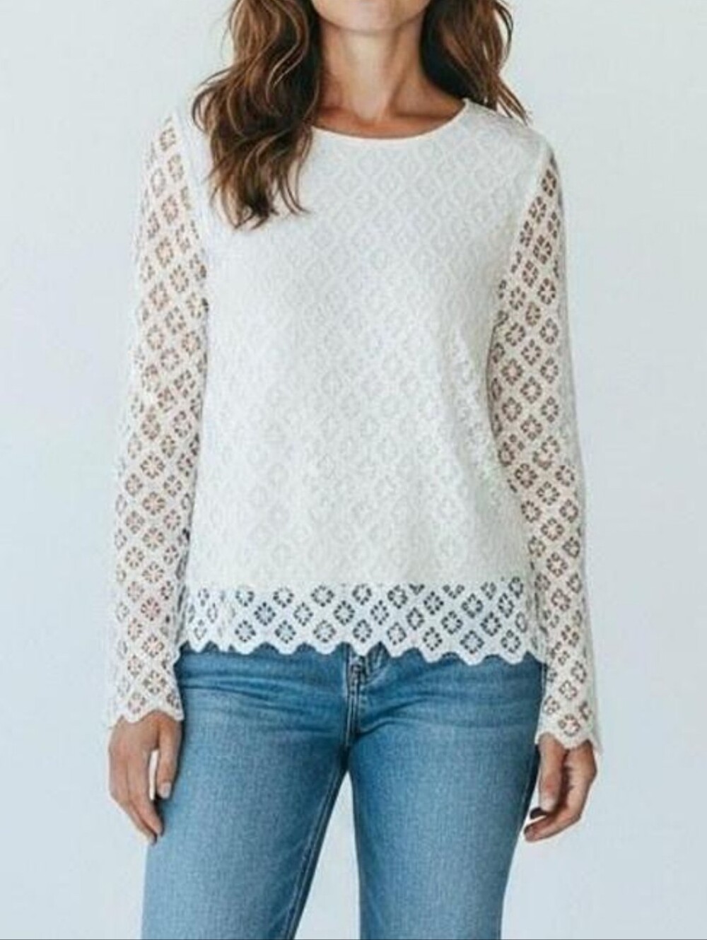 J McLaughlin Lissa Geo Lace Long-Sleeve Blouse - White
